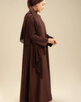 Brown modest wear abaya with embroidered sleeves – Beyond East women's collection 2026