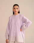 Button-down casual shirt with embroidery for women