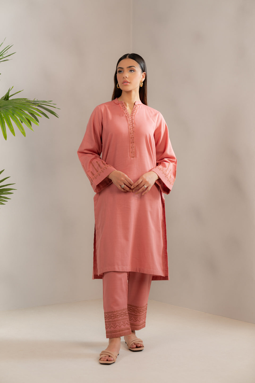 Buy 2-Piece Pink Embroidered Khaddar Suit – Stylish and Cozy for Cold Weather

