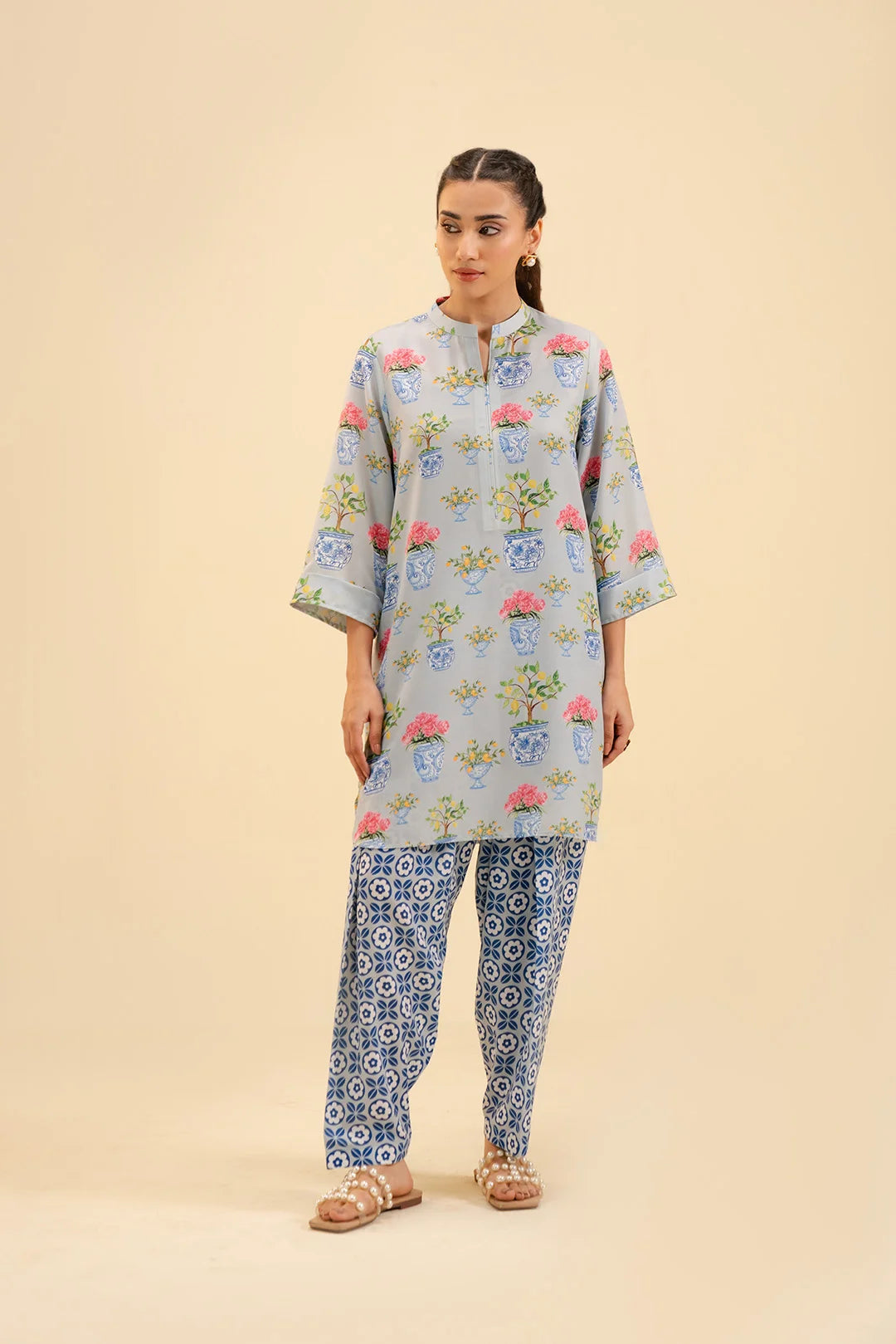 Buy 2 piece printed intermix suit – trendy Pakistani casual wear for women.