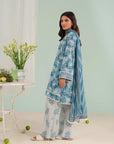 Buy 3-piece printed lawn ensemble with organza embroidery and cambric trousers, designed for stylish women in Rahim Yar Khan's Al-Mustafa Town Pakistan