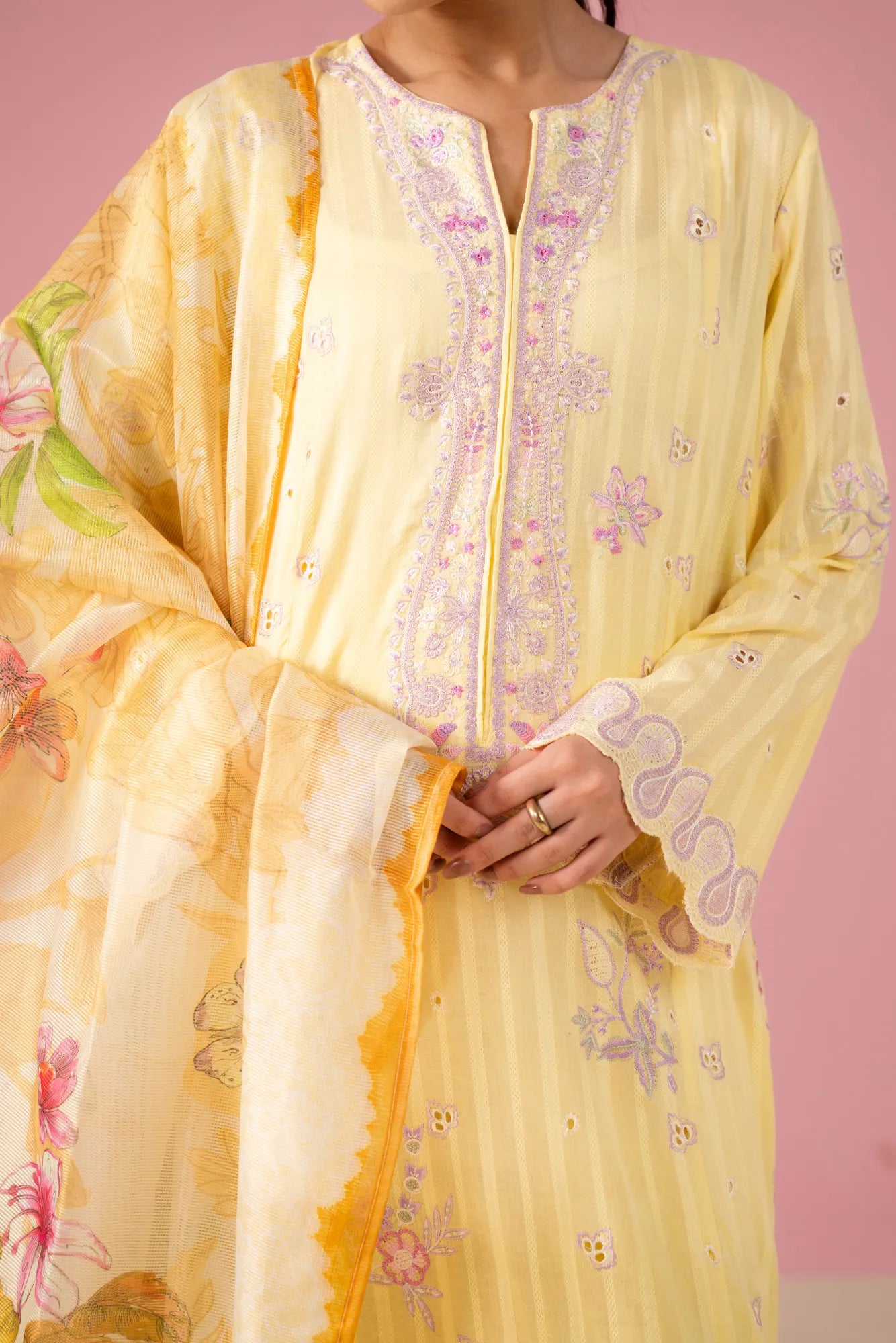 Buy Pakistani embroidered lawn dress online – 3 piece festive suit with dupatta for women