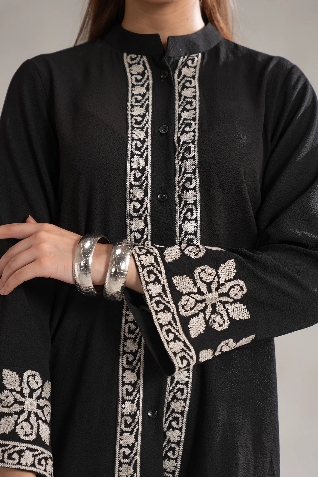 Buy Ready to wear black embroidered blended suit - monochrome 2 piece Pakistani formal wear women