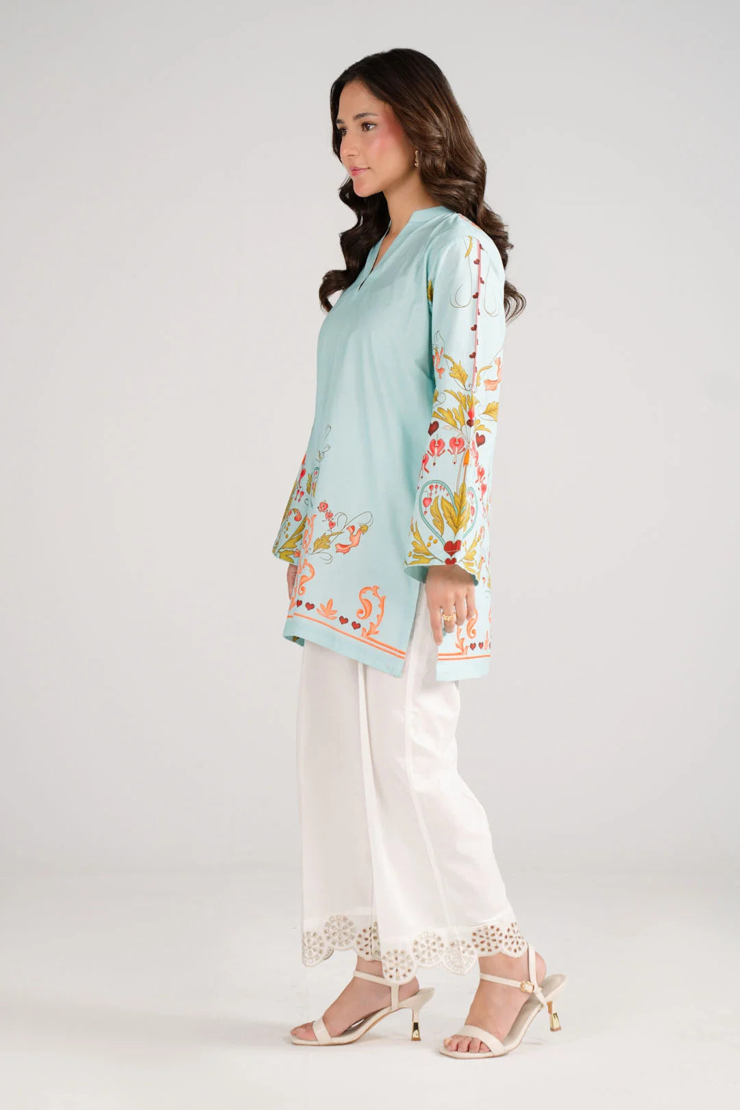  Buy aqua blue kurta full outfit Pakistan - womens cambric printed summer shirt Eid collection 2026