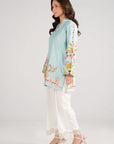  Buy aqua blue kurta full outfit Pakistan - womens cambric printed summer shirt Eid collection 2026