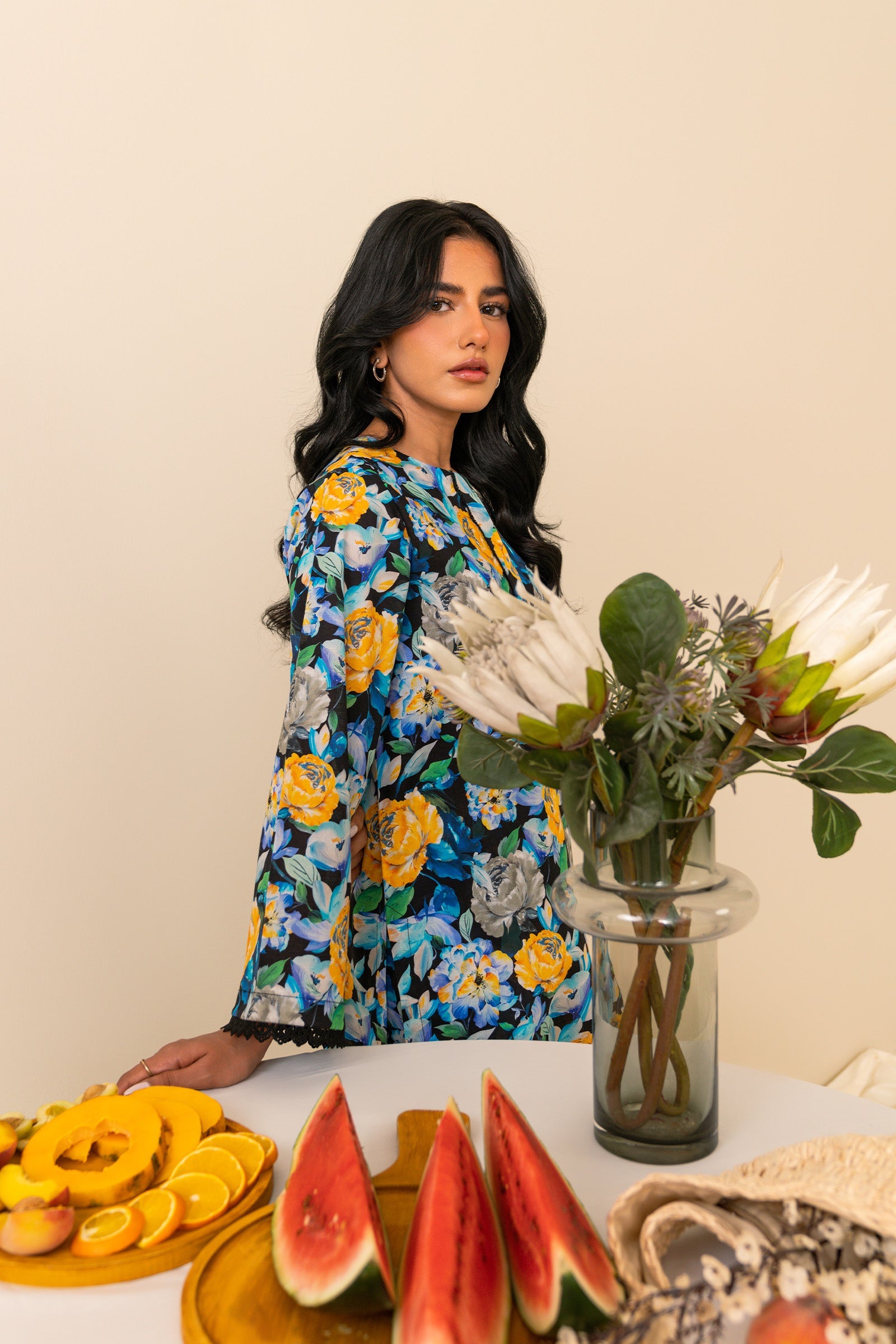 Buy navy floral cambric shirt and trousers for women online, crafted for elegant and trendy outfits