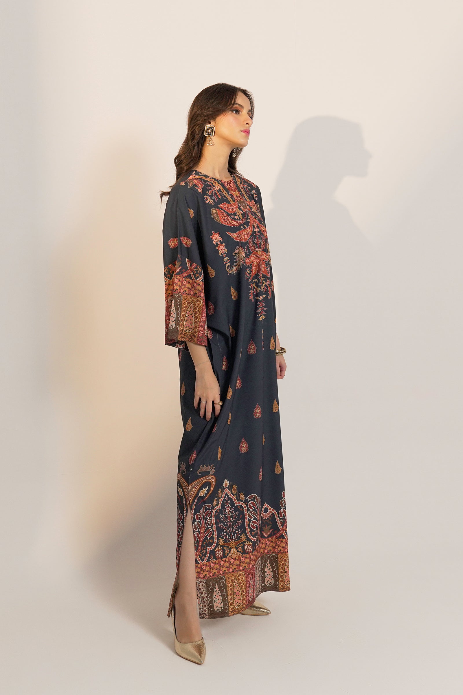 Buy online: Chashmiri kaftan in charcoal with intricate Kashmiri patterns