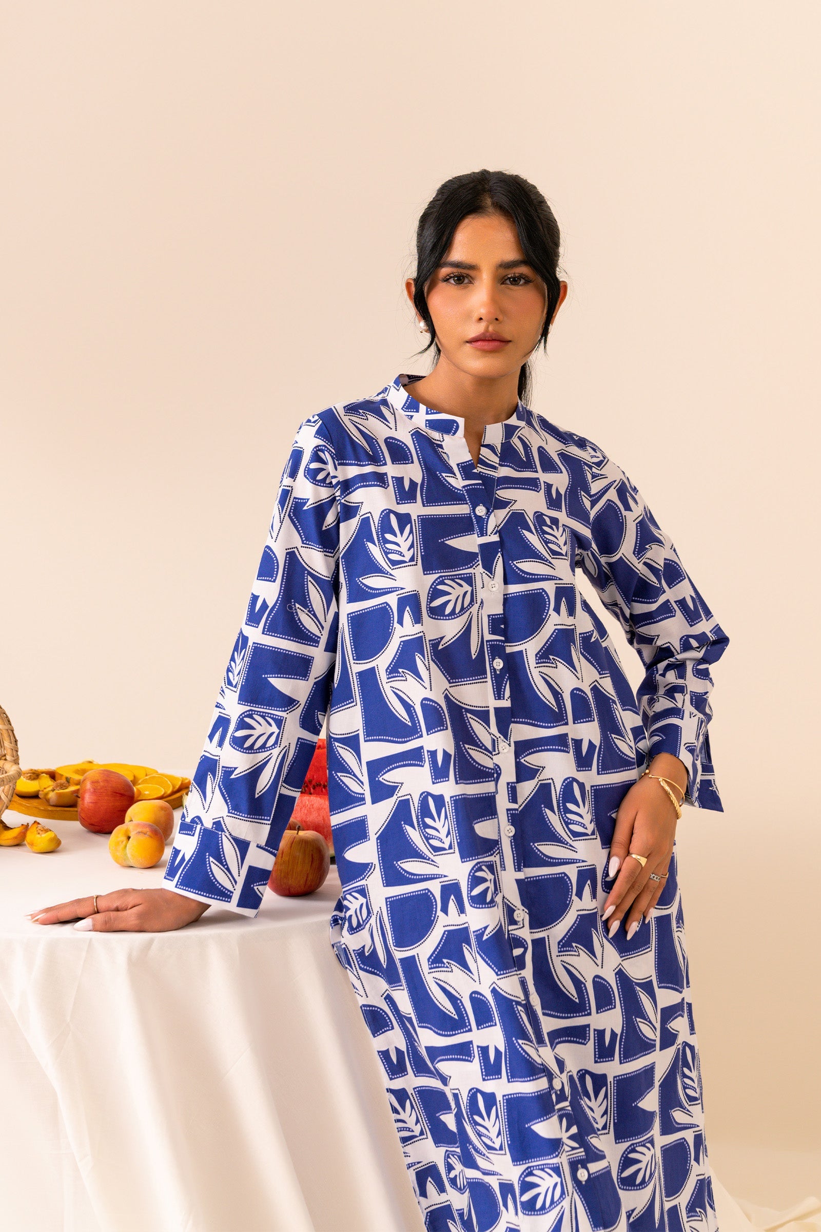 Buy online: Sophisticated 2-piece suit with modern printed pants in cambric fabric