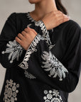 Check black embroidered lawn kameez pant set - 2 piece monochrome Pakistani suit new arrival