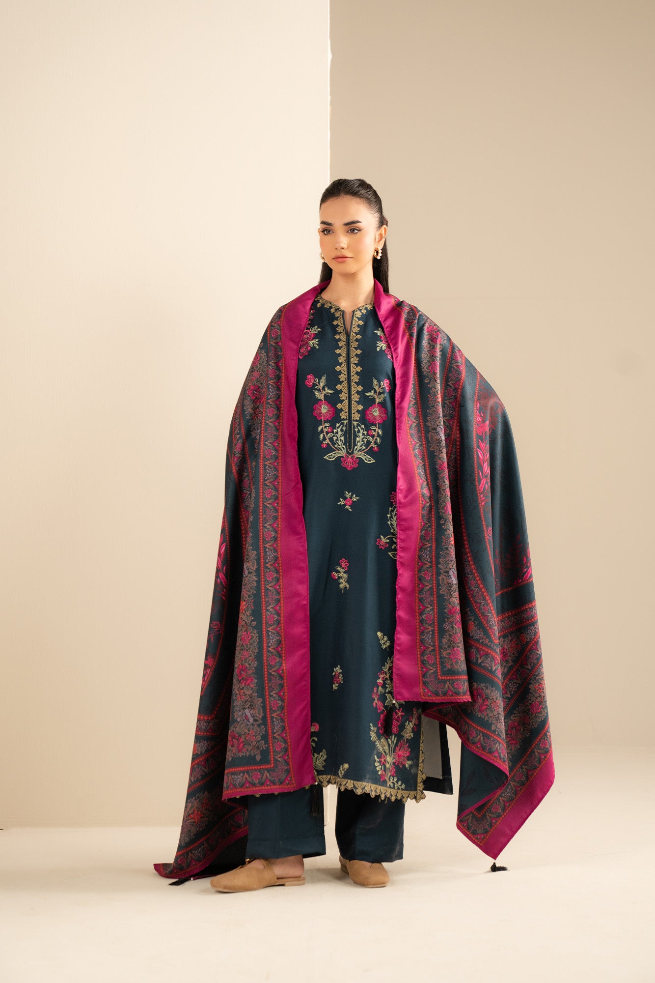 Close-up of embroidered Marina shirt front detailing and texture.