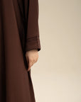 Close-up of sleeve embroidery on chocolate brown abaya – WTSE161197 Beyond East