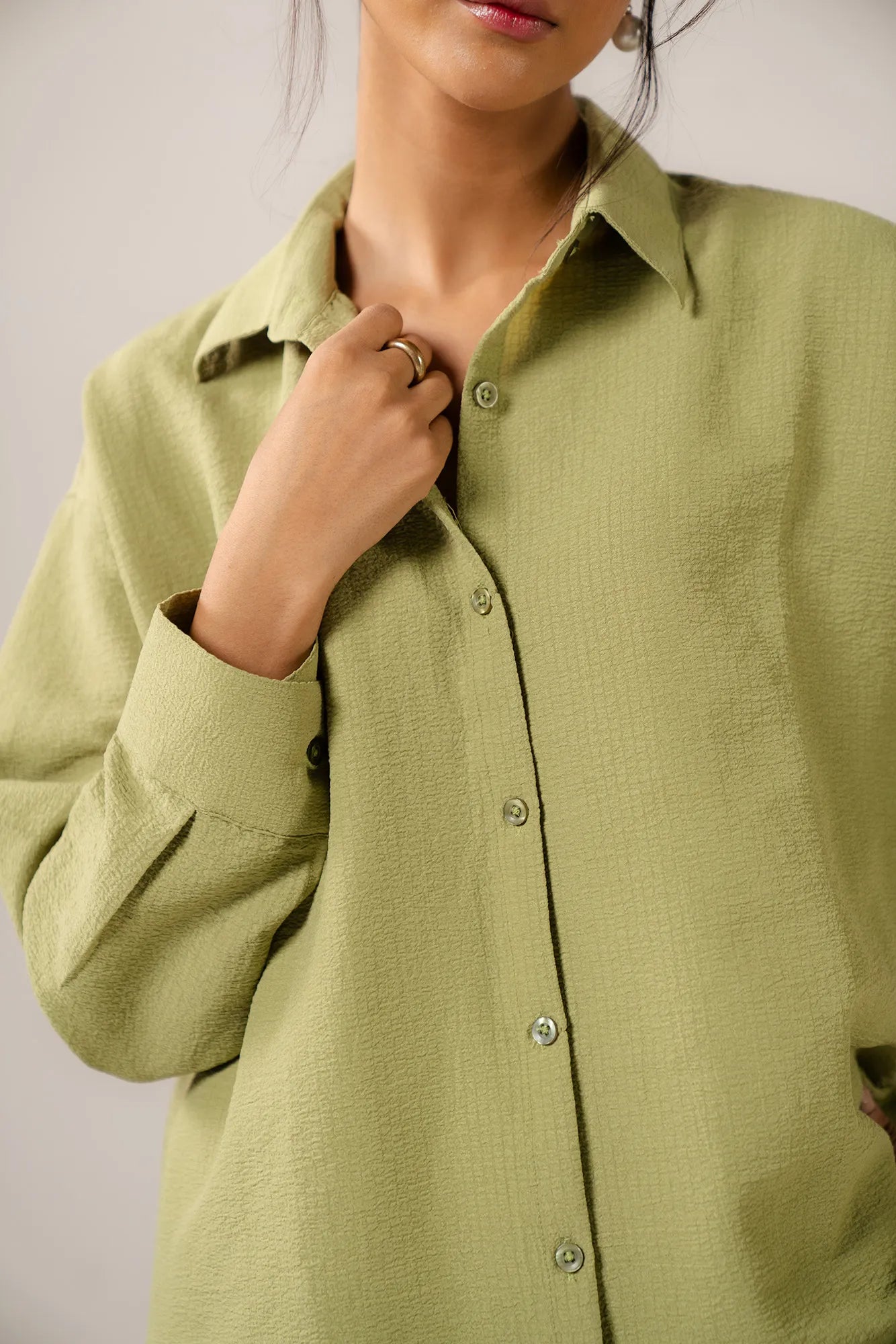 Co ord sets women linen style - mint green oversized shirt 