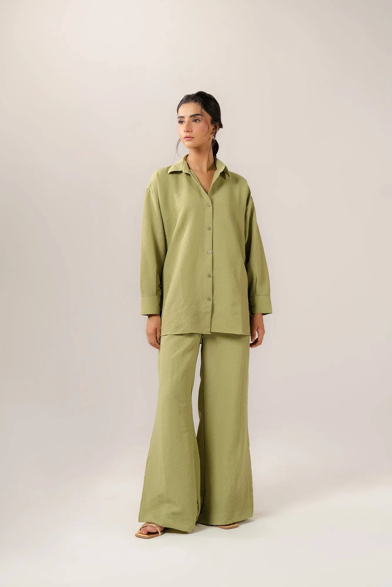 Co ord sets women sage green - matching oversized shirt and wide leg pants set