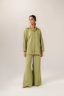 Co ord sets women sage green - matching oversized shirt and wide leg pants set