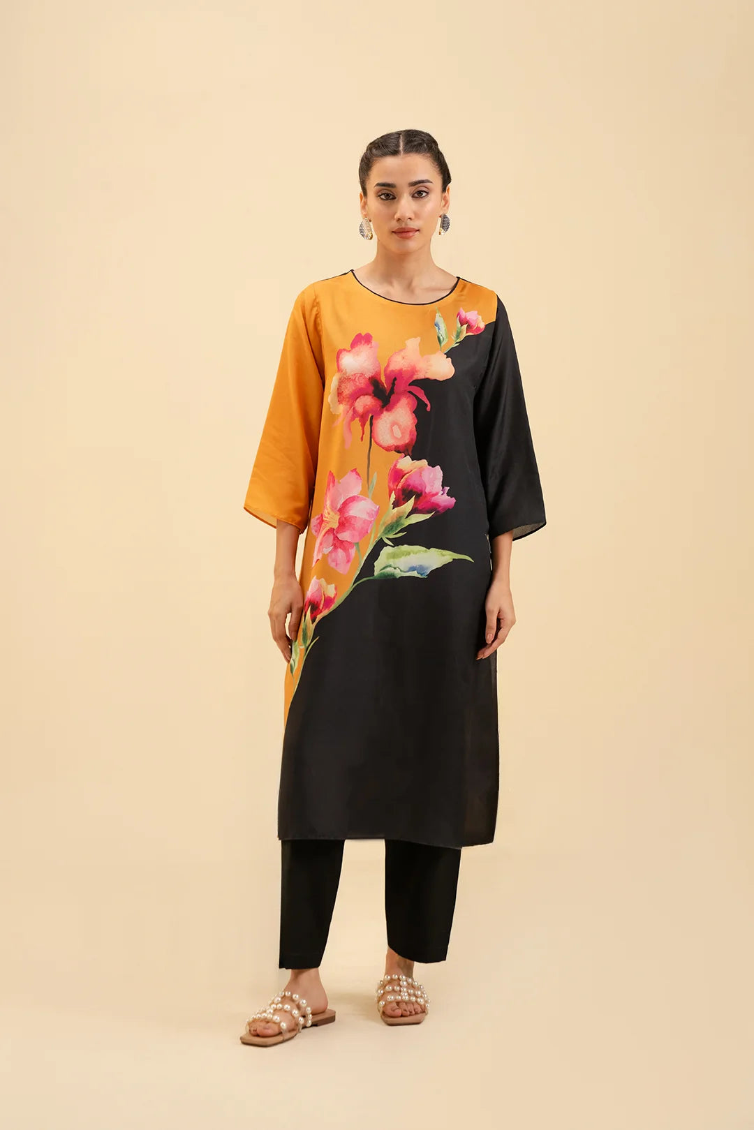 Color Block Floral Printed Lawn Shirt for Women

