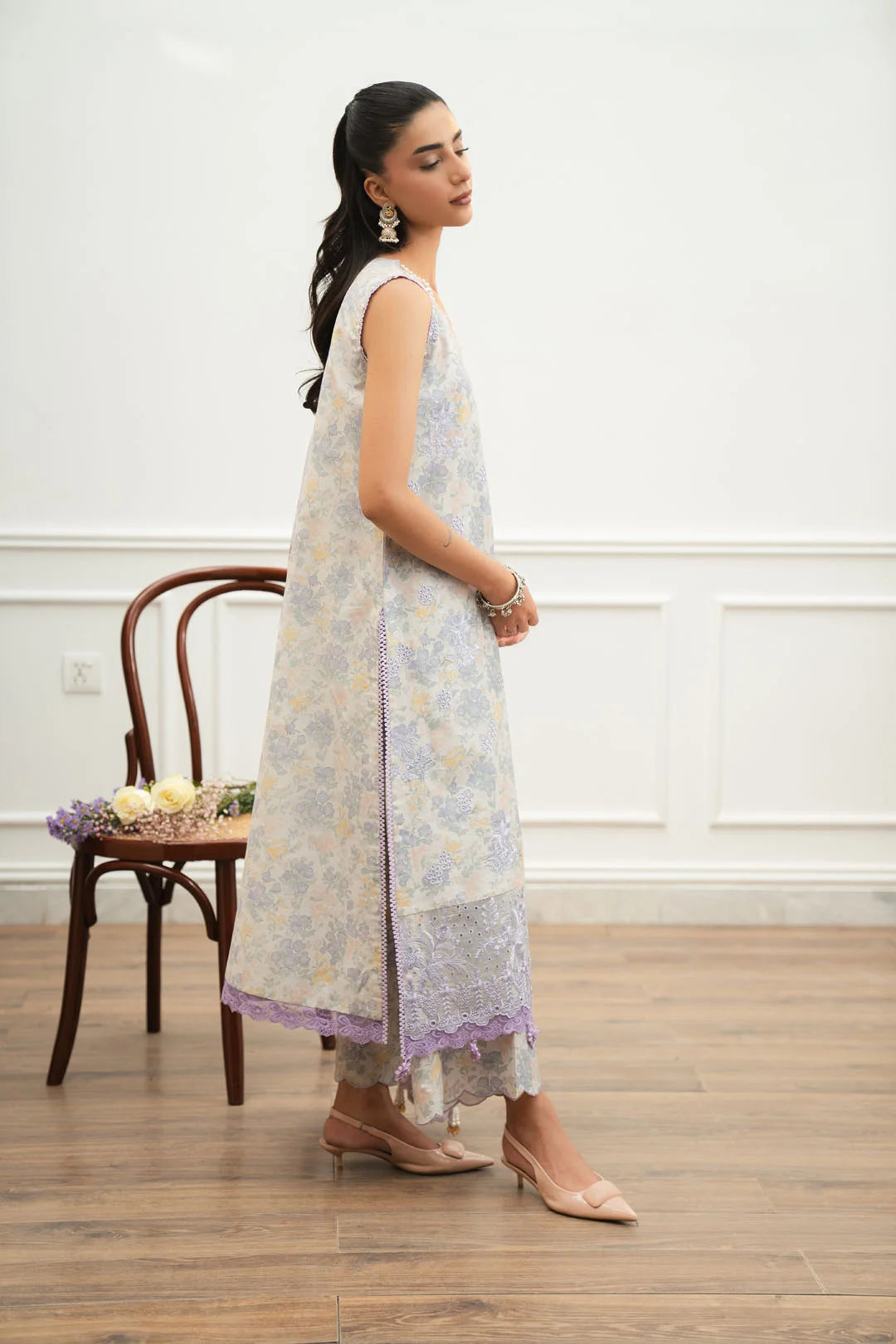 Cream floral printed lawn suit back view 3 piece unstitched Pakistan summer 2026 Beyond East