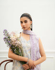 Cream lilac 3 piece unstitched lawn suit with printed silk dupatta summer wear Pakistan Meher Vol 2 2026