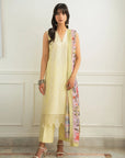3 piece unstitched lawn suit butter yellow solid embroidery contrast dupatta summer 2026 Pakistan Beyond East Meher Vol 2