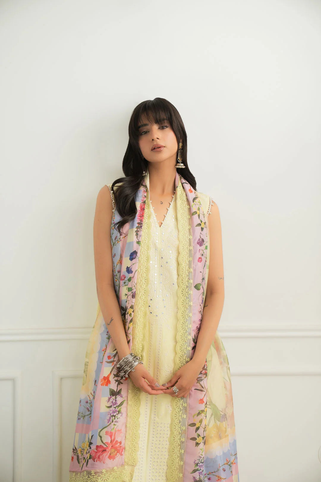 Women butter yellow solid lawn suit 3 piece casual daytime Eid wear Pakistan Meher Unstitched Vol 2 2026