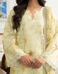 Ladies yellow floral unstitched lawn suit 3 piece pastel summer daytime Pakistan Meher Vol 2 Beyond East