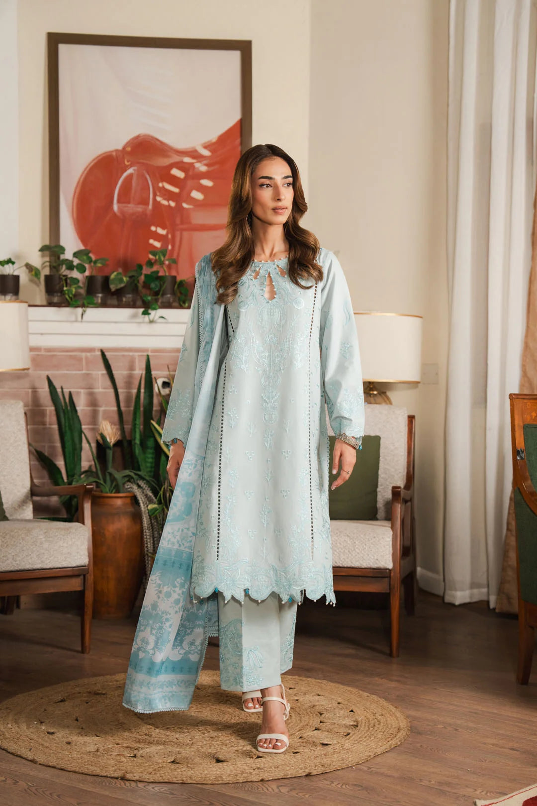 Intricately embroidered Pakistani attire