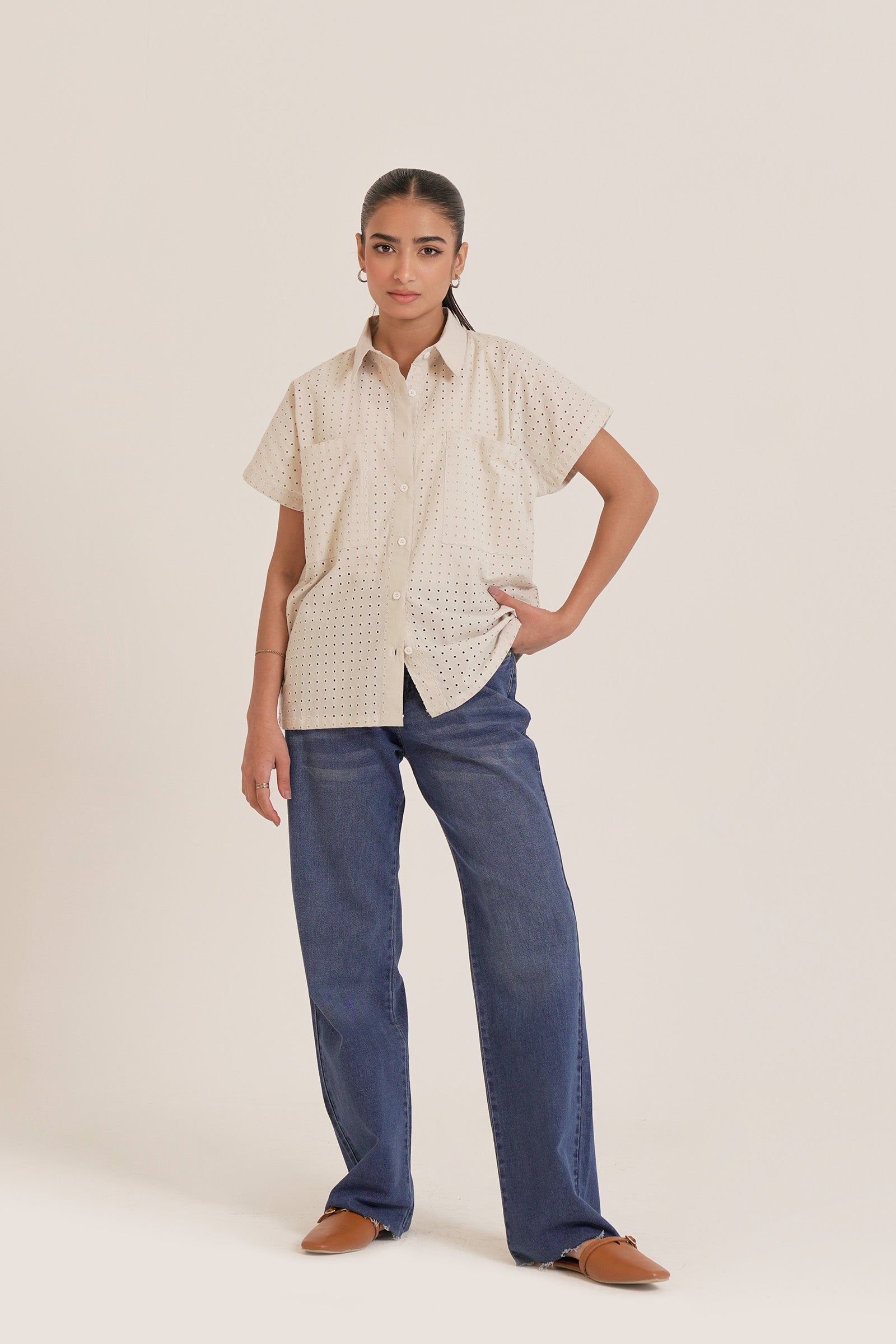 Schiffli Button-up Shirt Beyond East Official