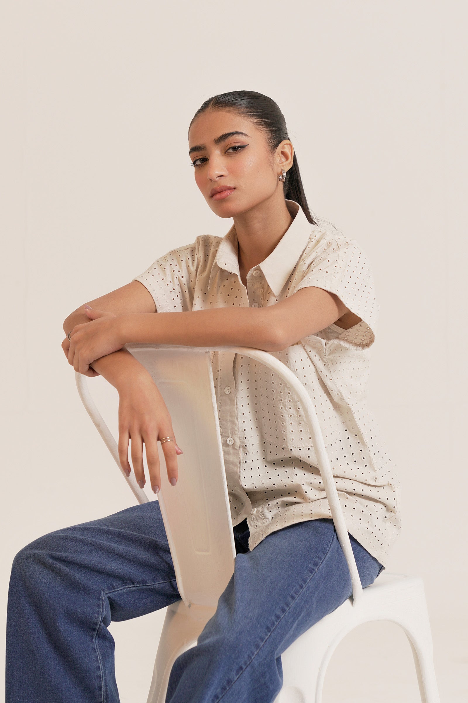 Schiffli Button-up Shirt Beyond East Official