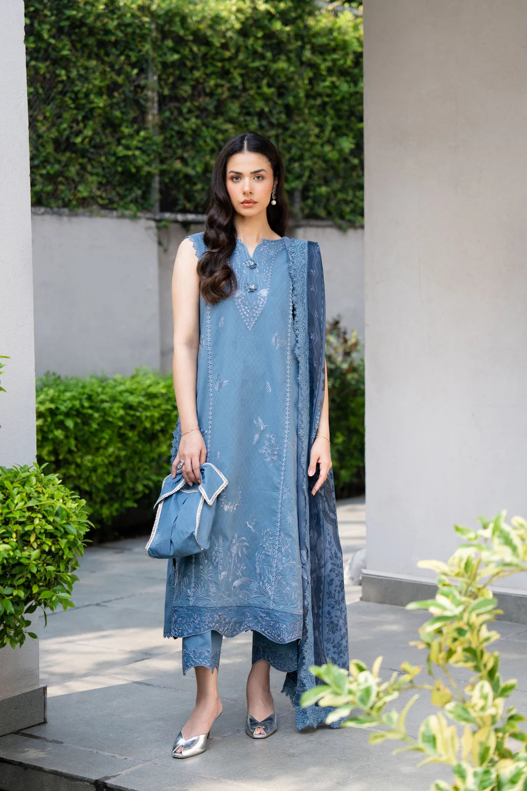 3 Piece Printed Embroidered Dobby Suit