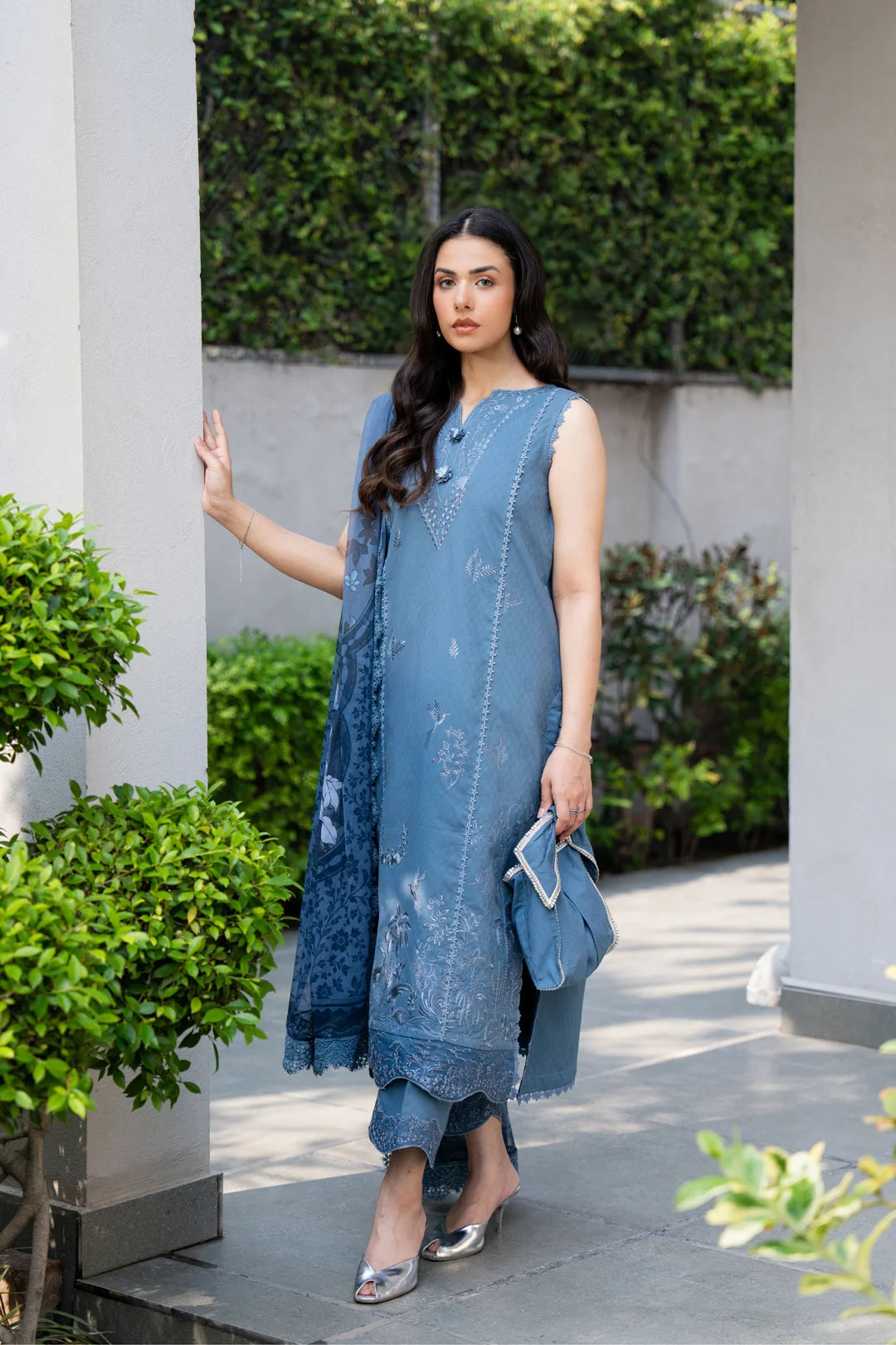 3 Piece Printed Embroidered Dobby Suit