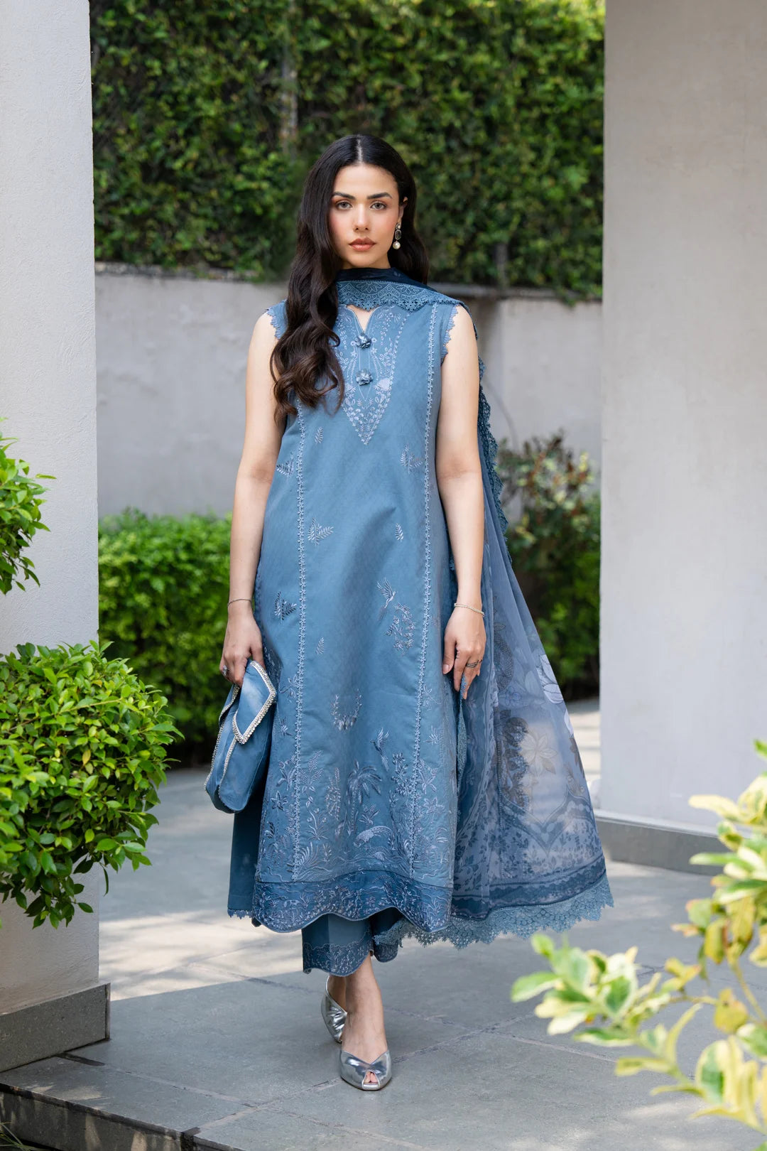 3 Piece Printed Embroidered Dobby Suit