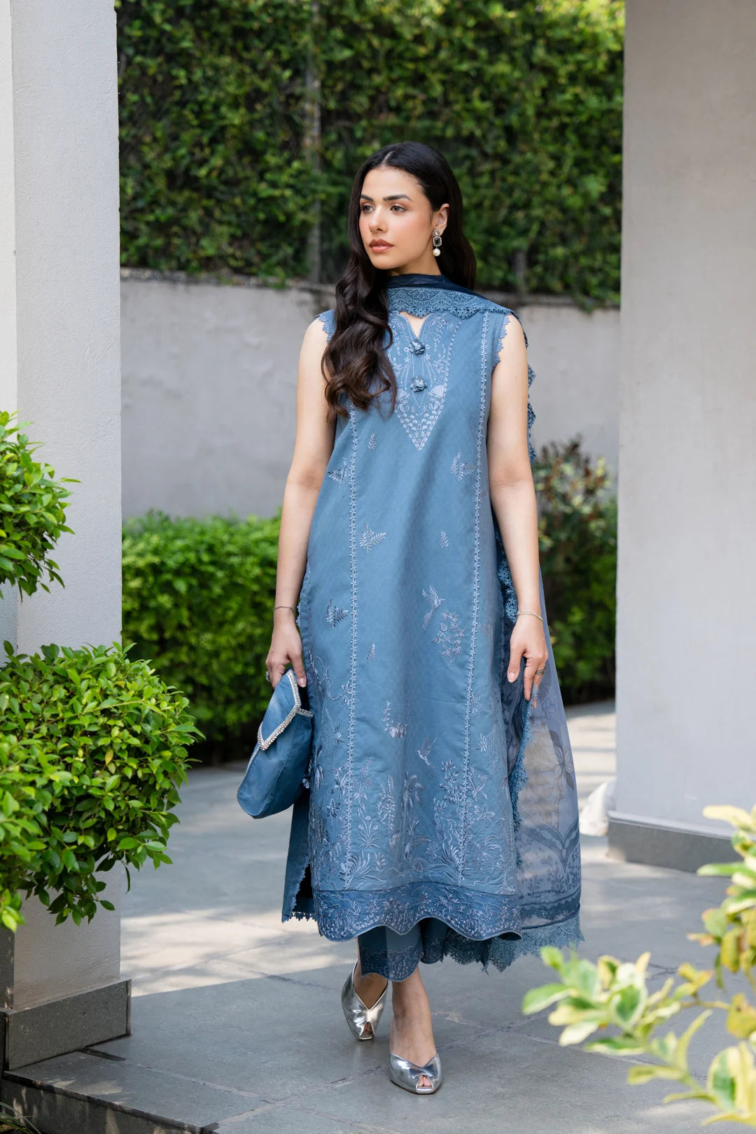 3 Piece Printed Embroidered Dobby Suit