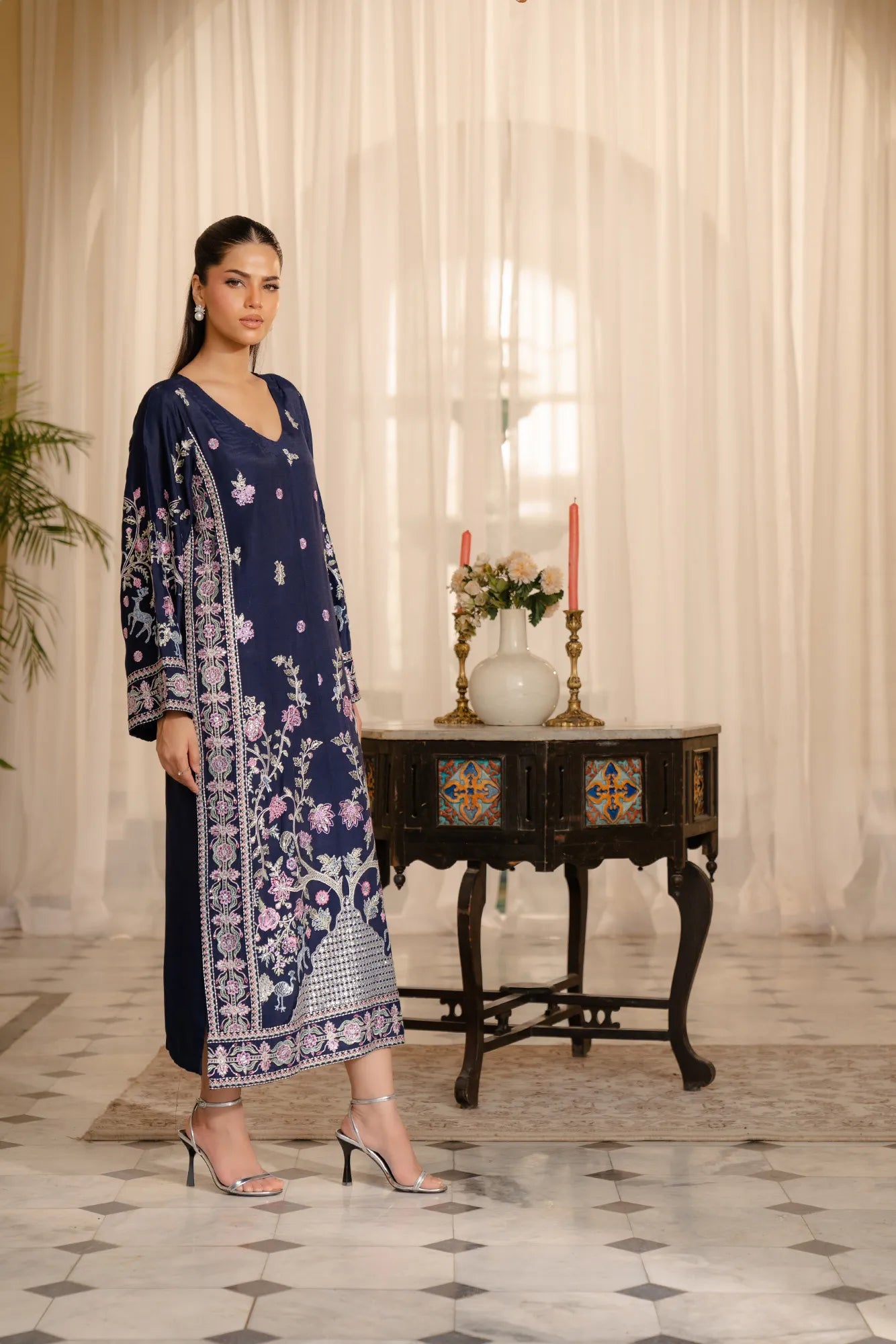 1 Piece Embroidered Raw Silk Kaftan Pret Winter - 25
