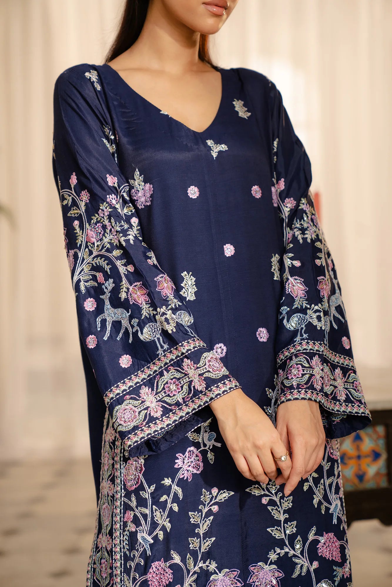 1 Piece Embroidered Raw Silk Kaftan Pret Winter - 25