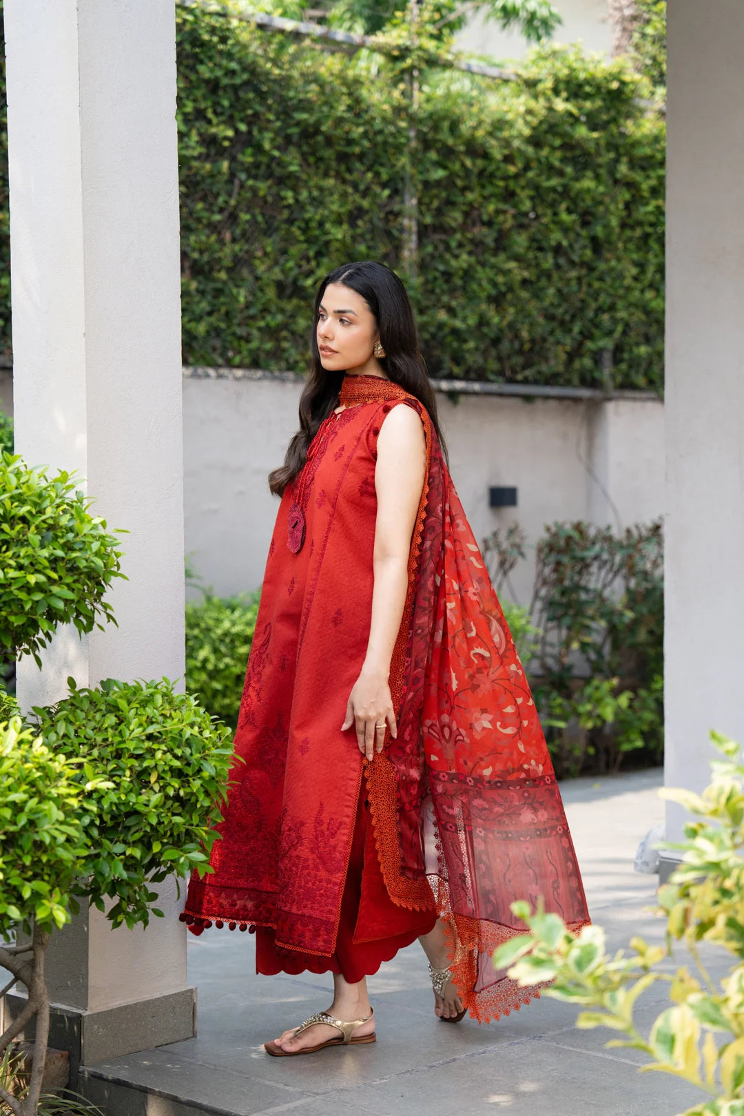 3 Piece Printed Embroidered Dobby Suit