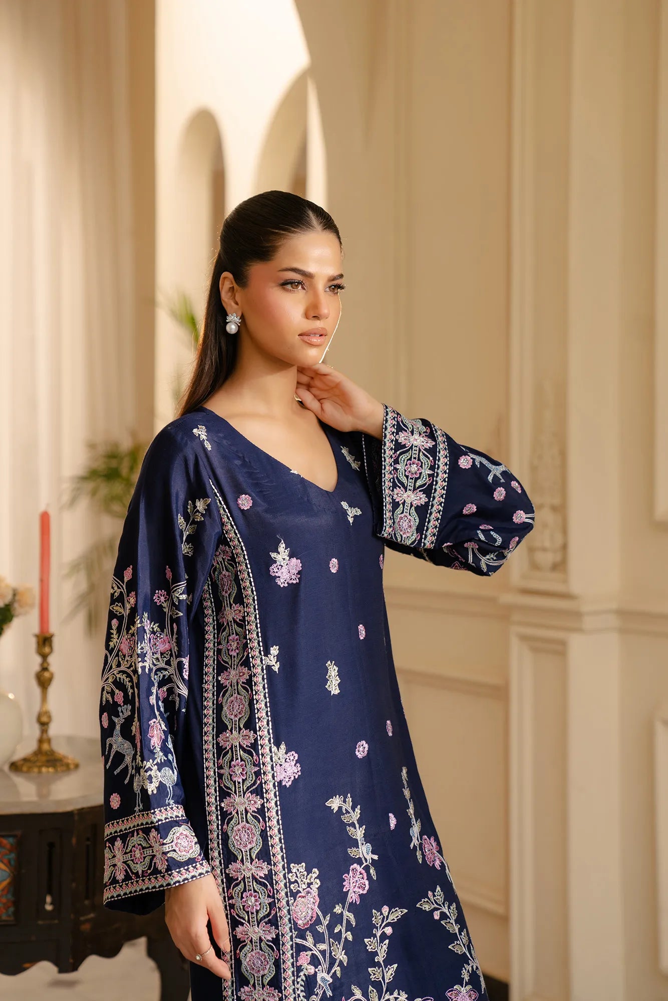 1 Piece Embroidered Raw Silk Kaftan Pret Winter - 25