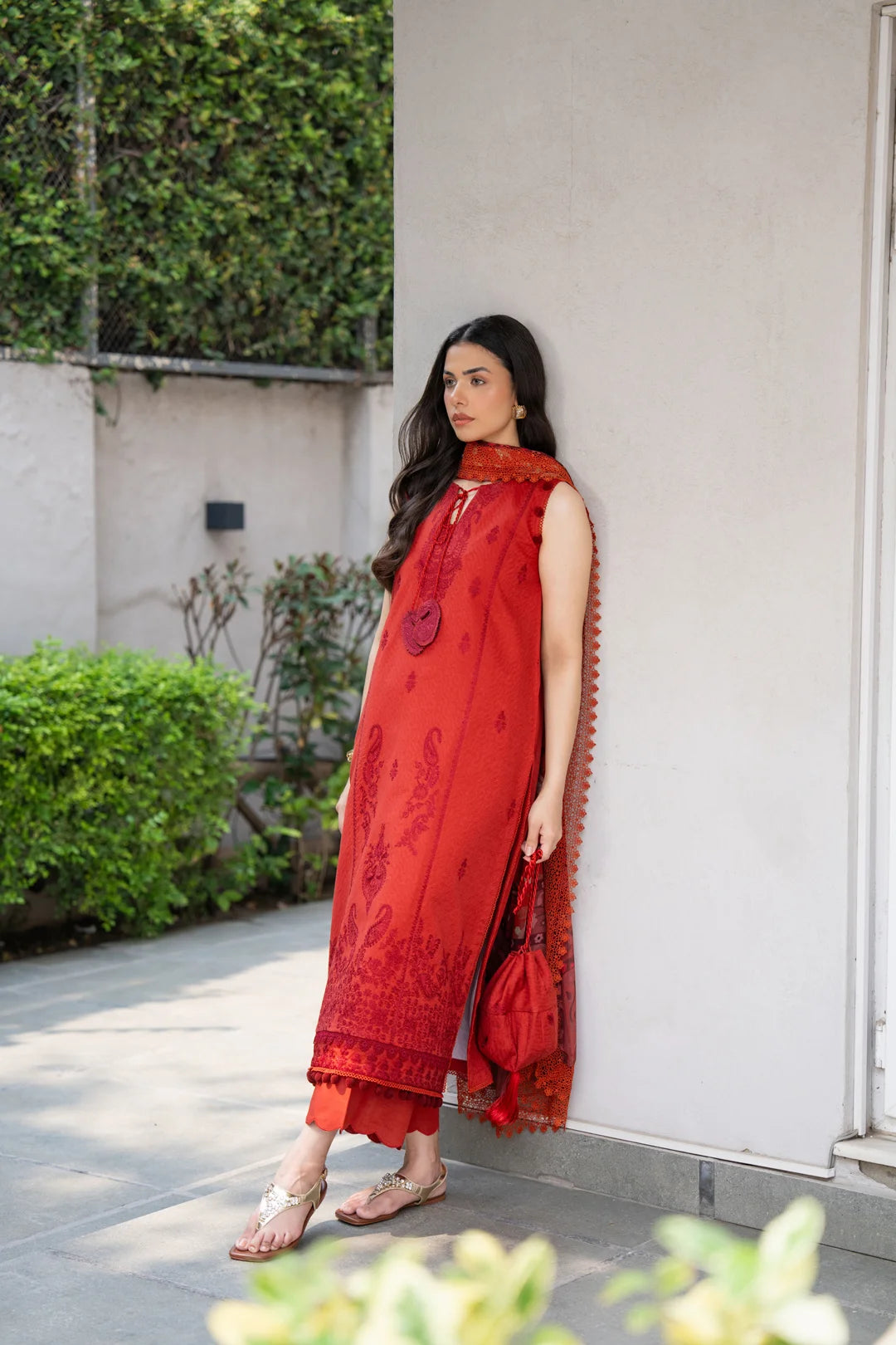 3 Piece Printed Embroidered Dobby Suit