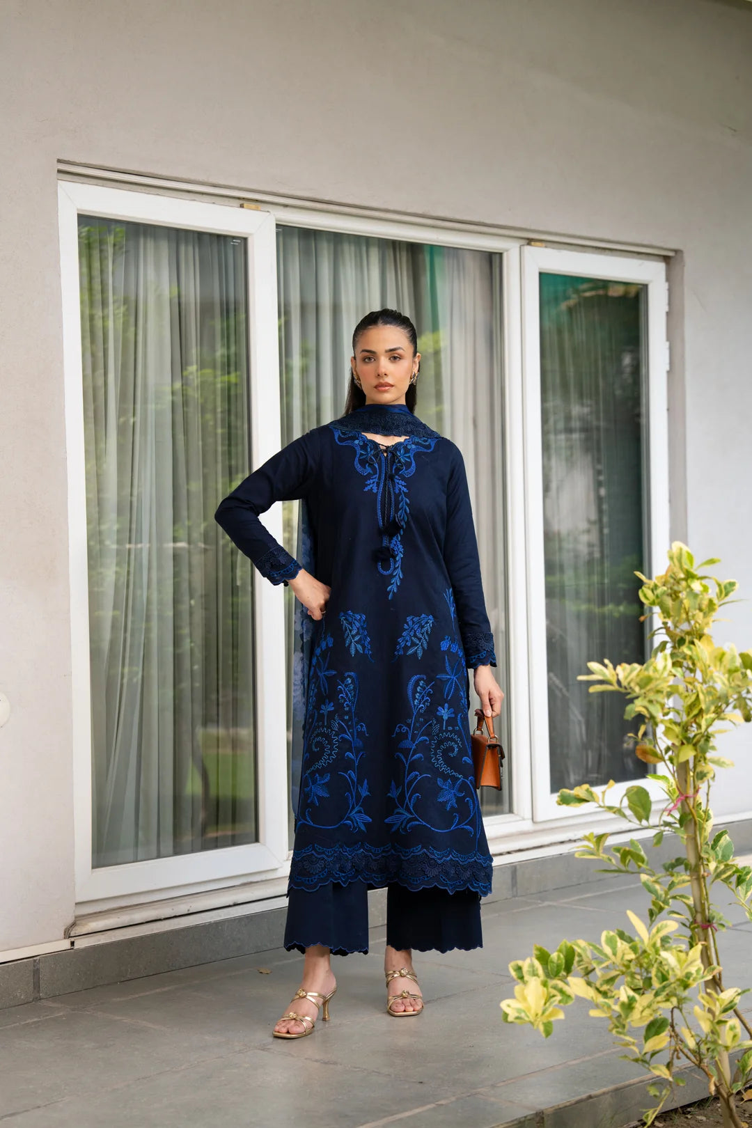 3 Piece Printed Embroidered Dobby Suit