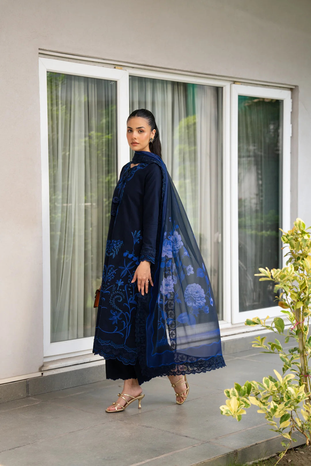 3 Piece Printed Embroidered Dobby Suit