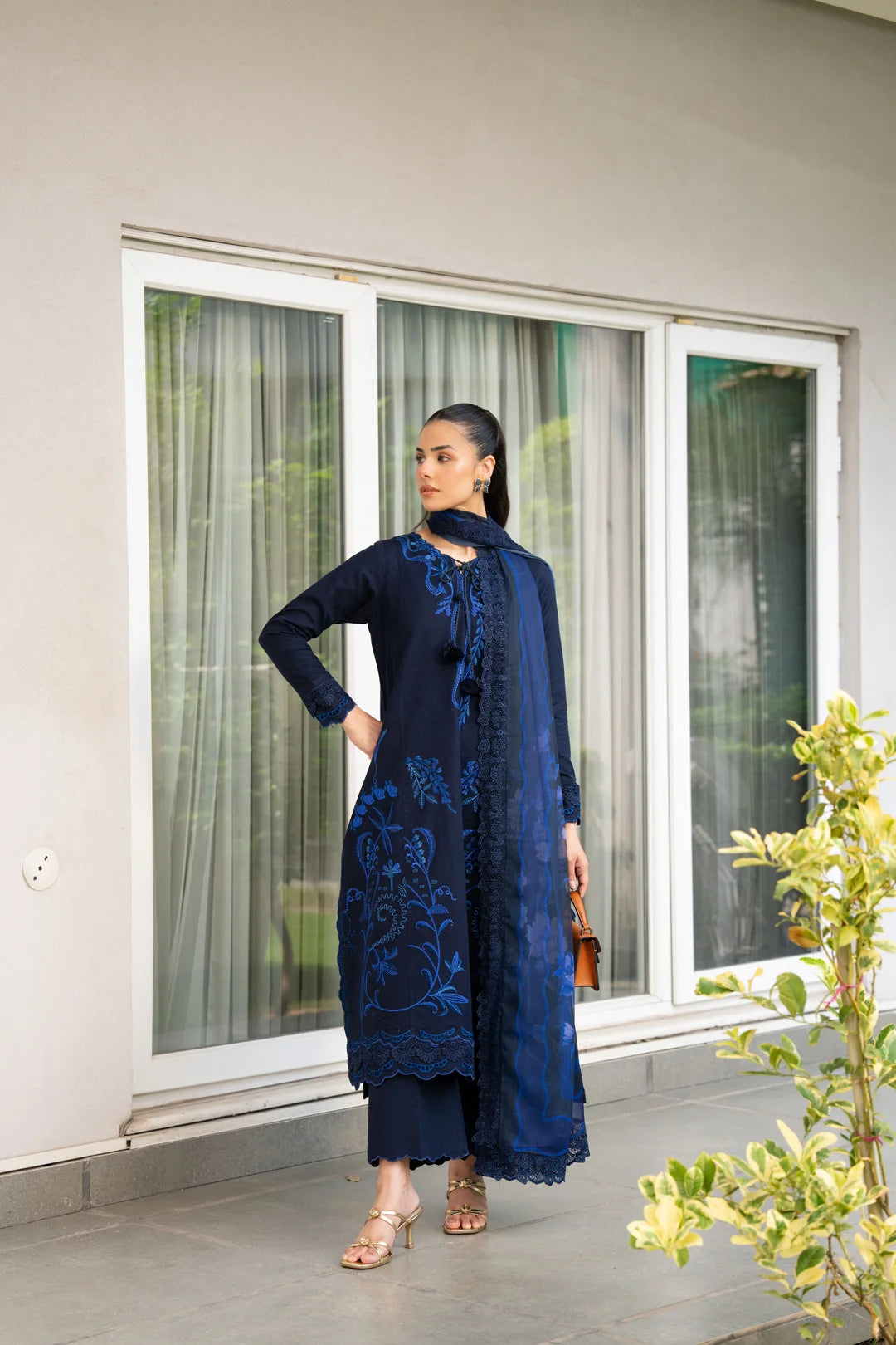 3 Piece Printed Embroidered Dobby Suit