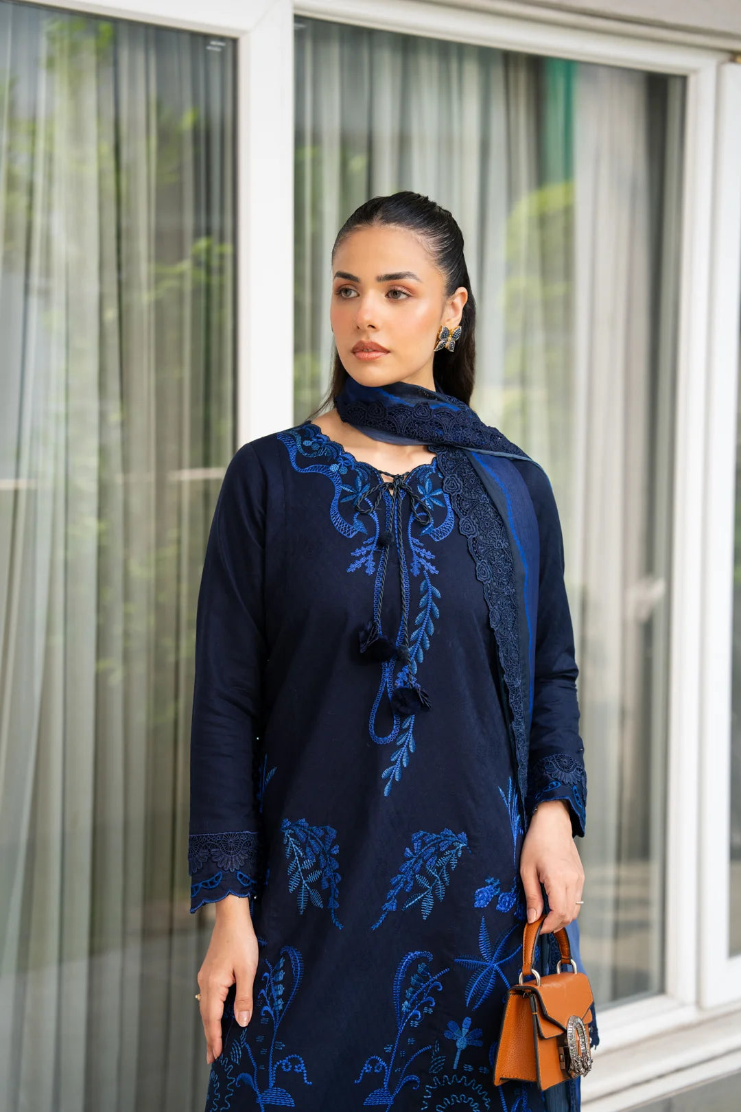 3 Piece Printed Embroidered Dobby Suit