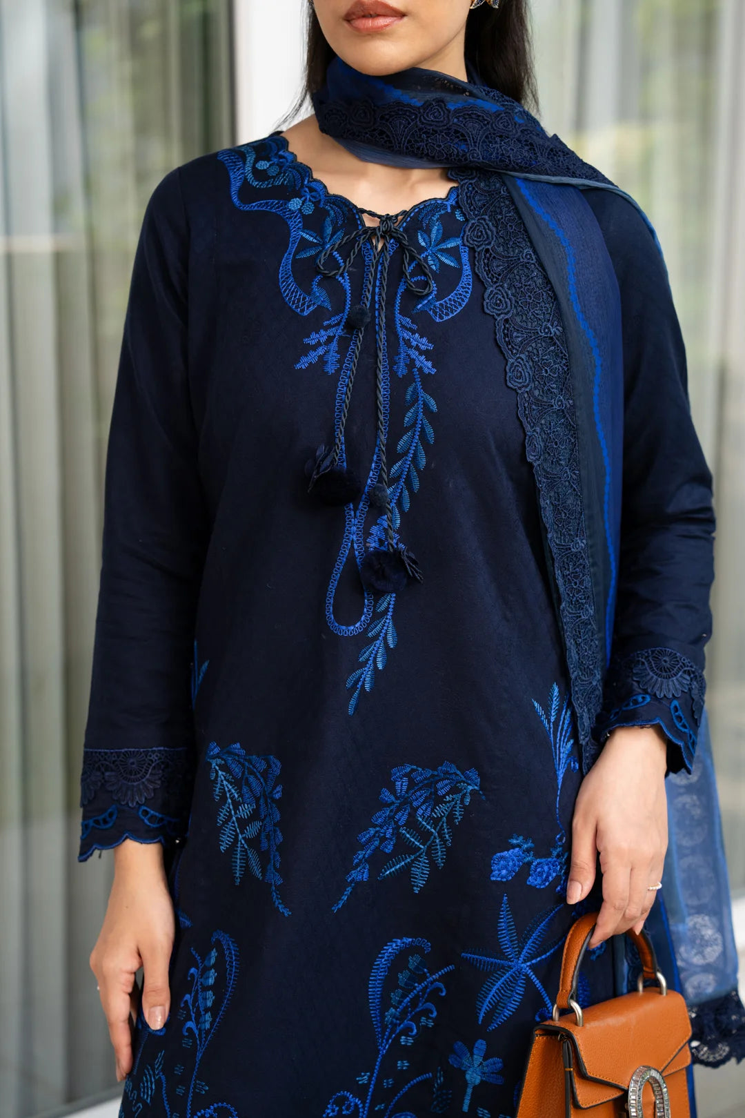 3 Piece Printed Embroidered Dobby Suit