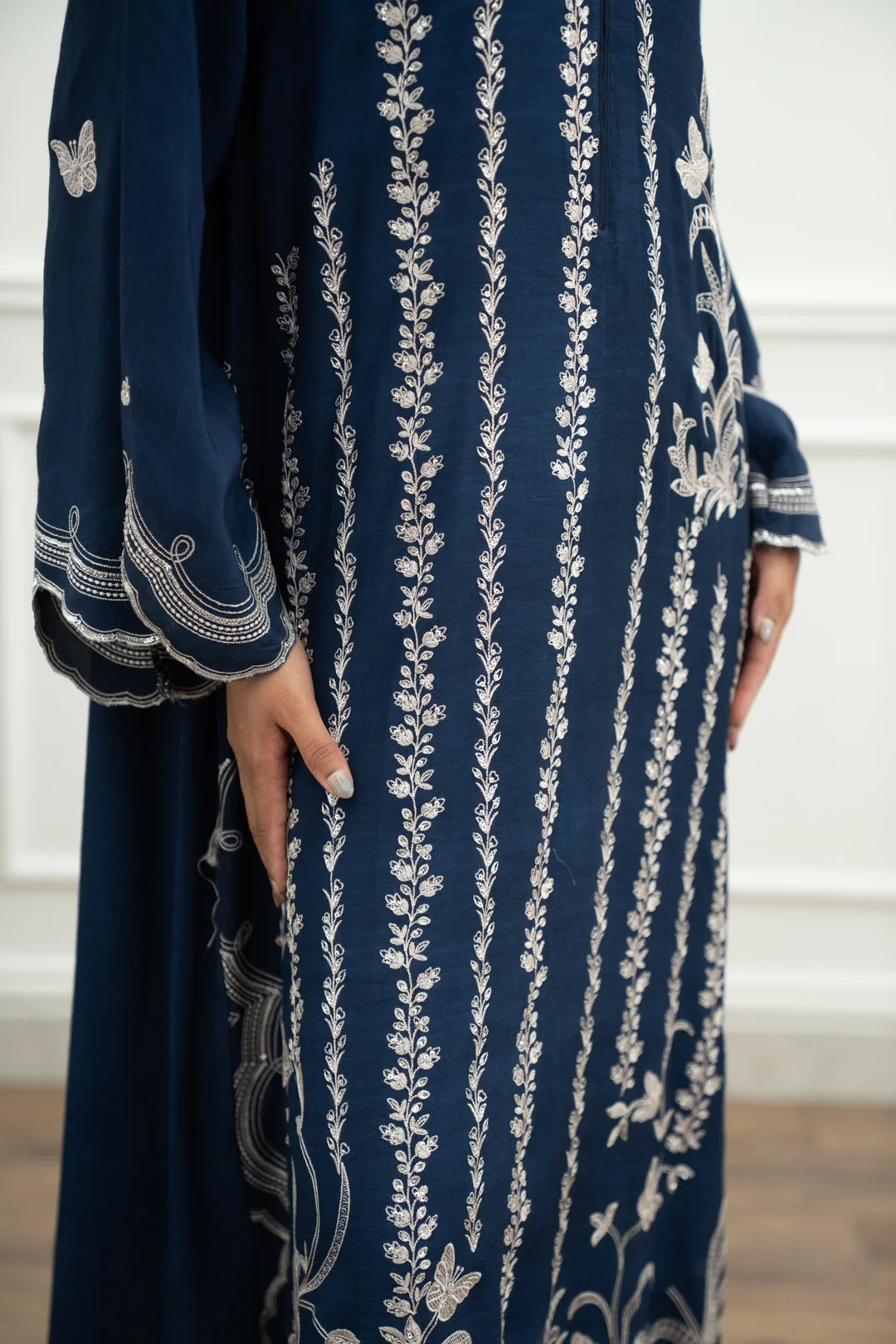 1 Piece Embroidered Raw Silk Kaftan