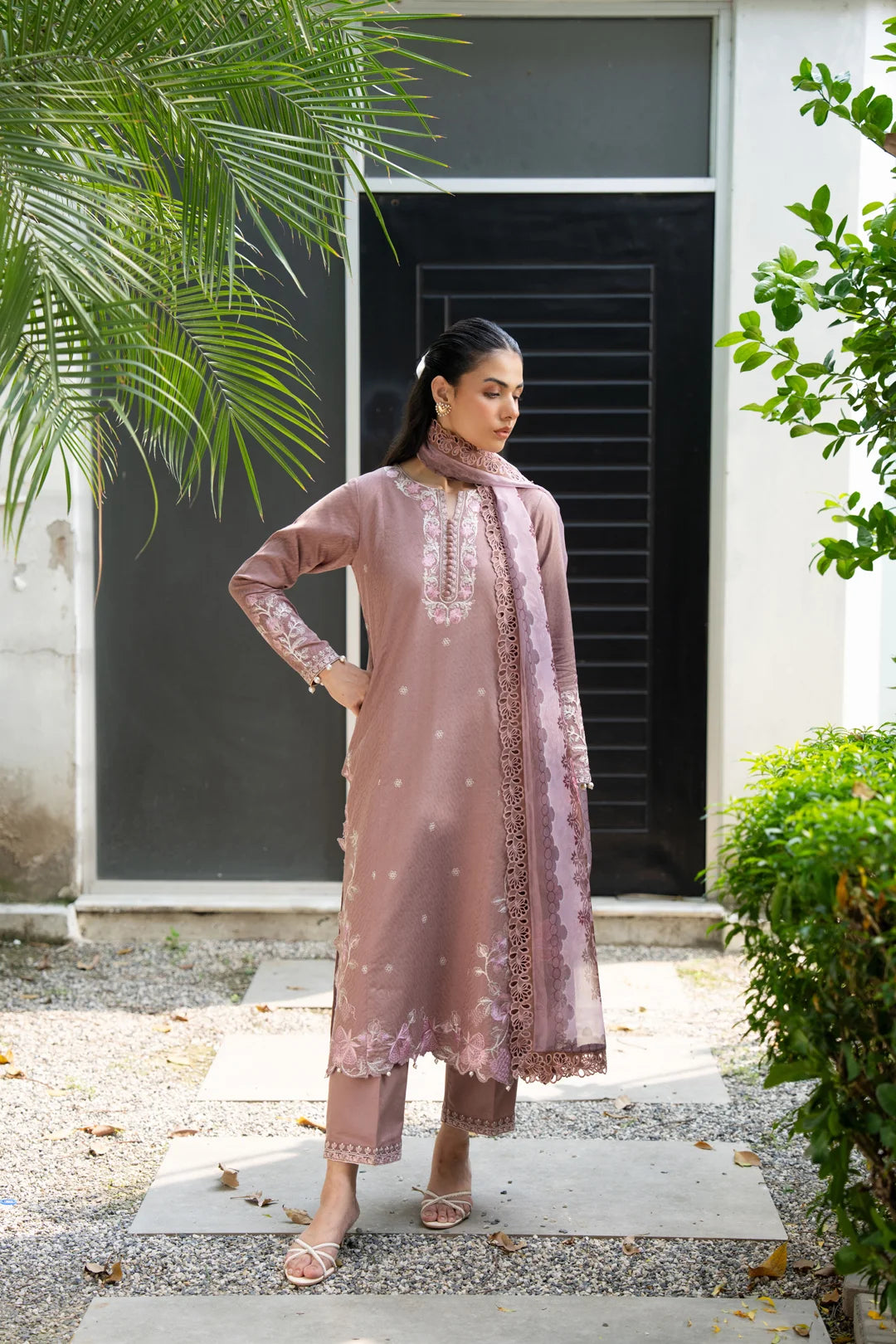 3 Piece Printed Embroidered Dobby Suit