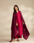 Maroon Yarn Dyed Embroidered Shawl