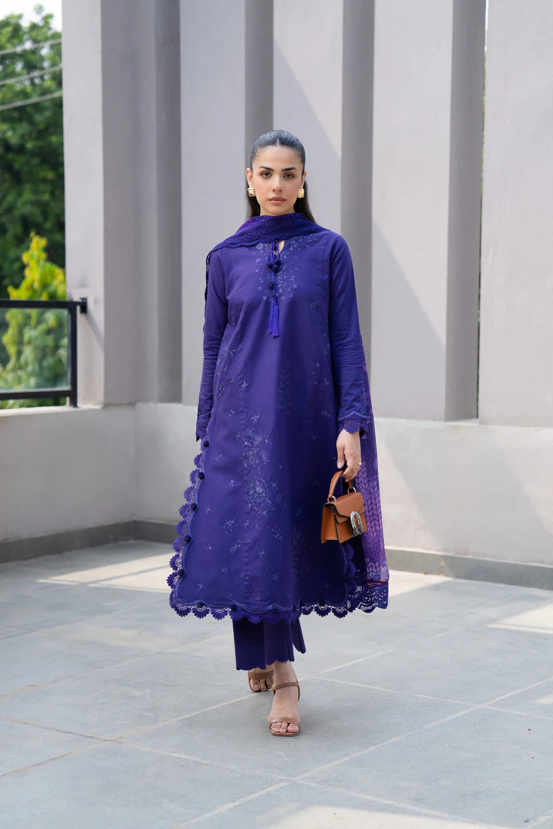 3 Piece Printed Embroidered Dobby Suit