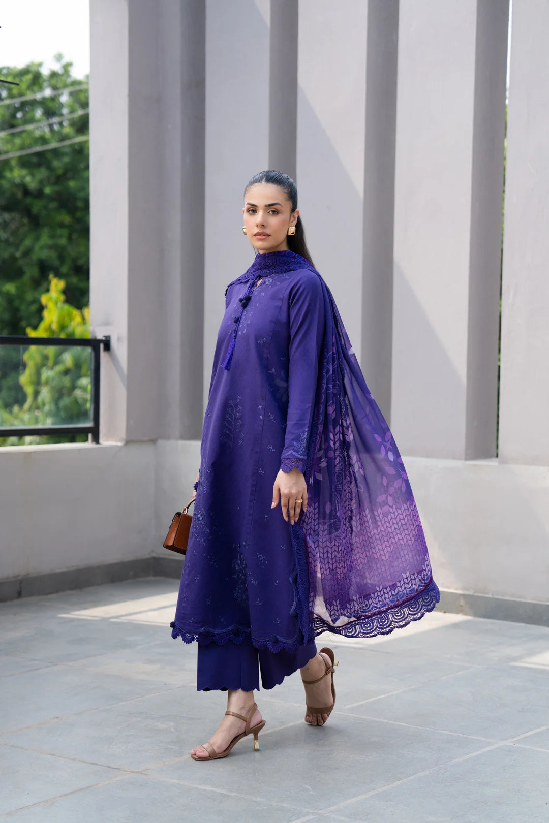 3 Piece Printed Embroidered Dobby Suit