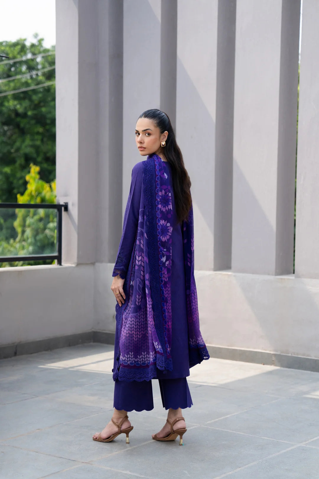 3 Piece Printed Embroidered Dobby Suit