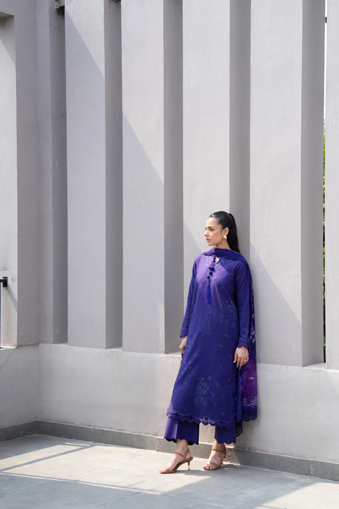 3 Piece Printed Embroidered Dobby Suit