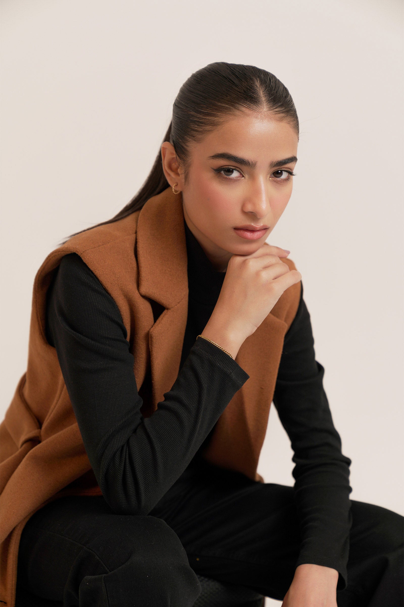 Belted Wool Blend Sleeveless Coat Beyond East Official
