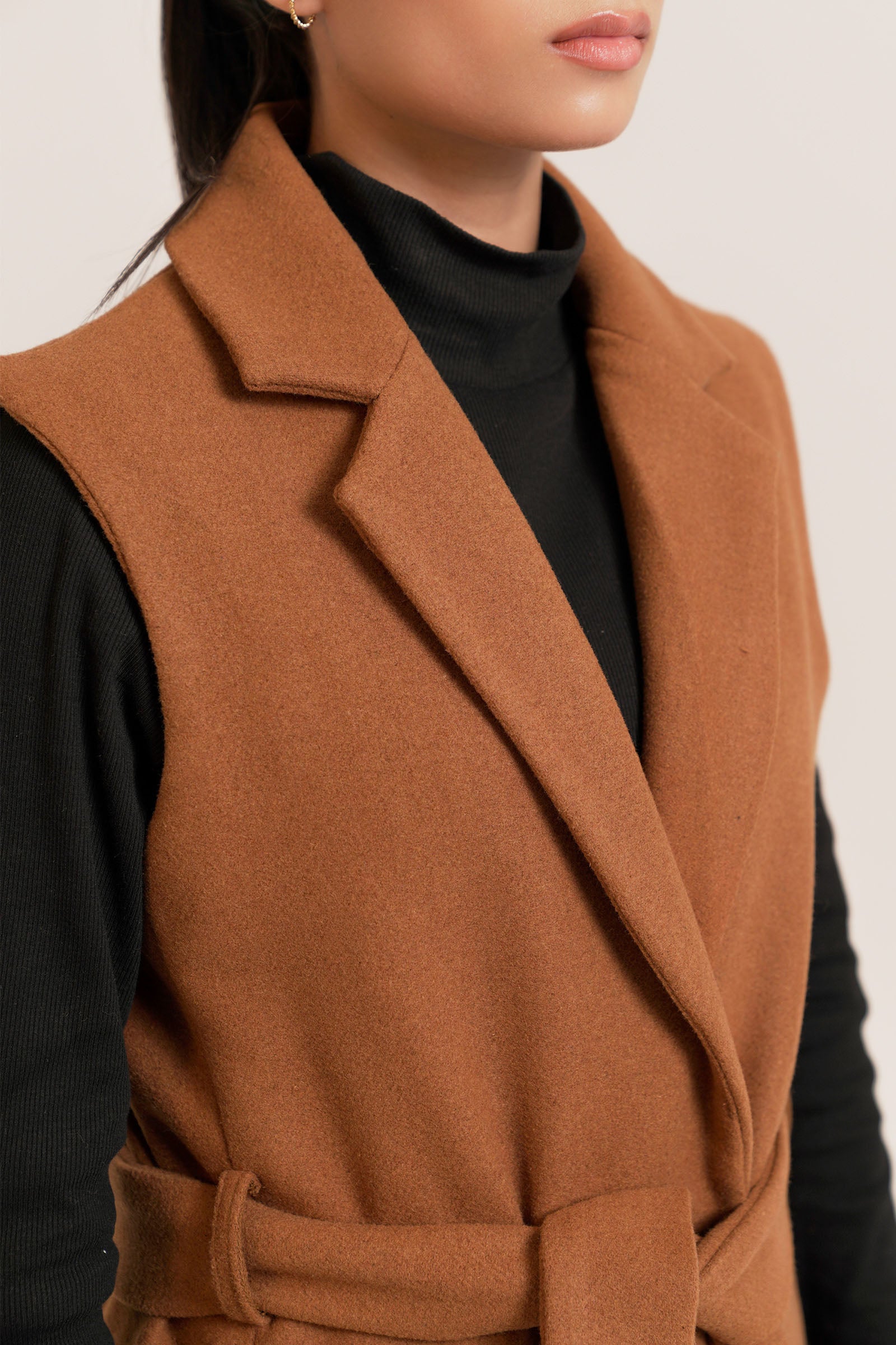 Belted Wool Blend Sleeveless Coat Beyond East Official